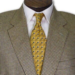 Jos A Bank Gold Taupe Olive Brown 100% Silk Houndstooth Sport Coat 44R